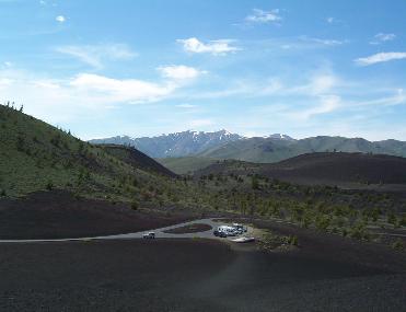 View from the top of a roadside cinder cone in Craters of the Moon National Monument